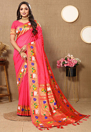 Paithani Saree in Coral Pink
