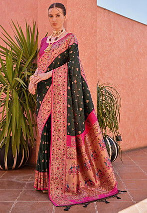Paithani Saree in Dark Green