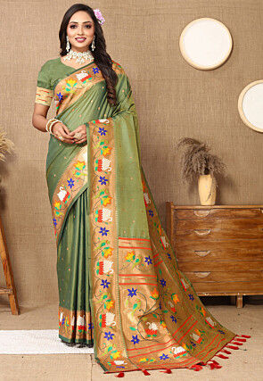 Paithani Saree in Dusty Green