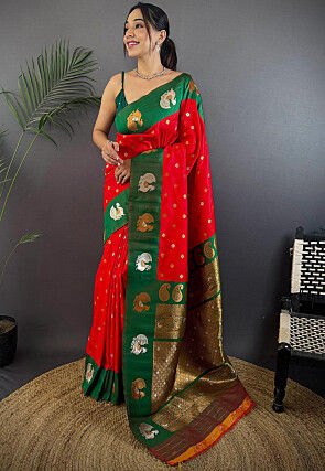 Woven Saree in Red