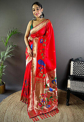 Woven Saree in Red