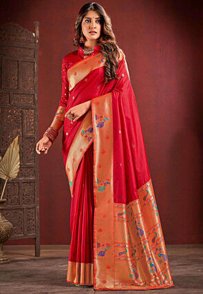 Red Silk Saree | Bridesmaid Saree | Indian Wedding Saree | Bollywood S –  Vara Vastram