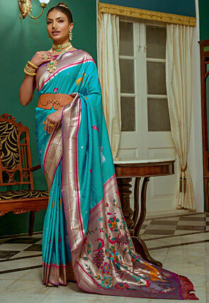 Paithani Pure Silk Saree in Teal Blue
