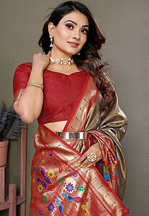 Paithani Silk Saree in Bronze