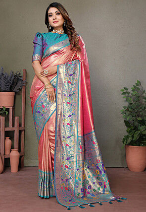 Paithani Silk Saree in Peach