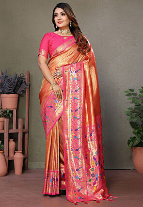 Paithani Silk Saree in Peach