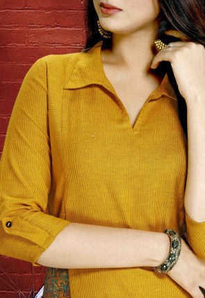 Patch Pocket Cotton Straight Kurta in Mustard