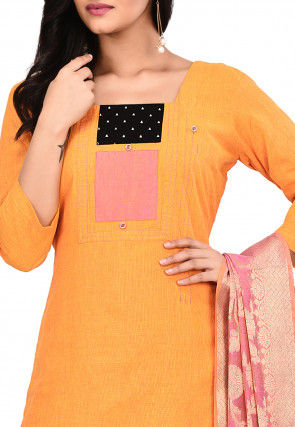 Patch Work South Cotton Straight Suit in Mustard
