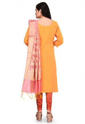 Patch Work South Cotton Straight Suit in Mustard