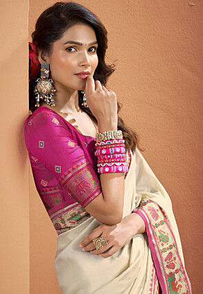 Patola Art Silk Saree in Cream