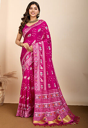 Patola Art Silk Saree in Fuchsia