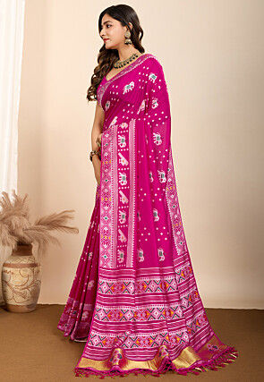 Patola Art Silk Saree in Fuchsia