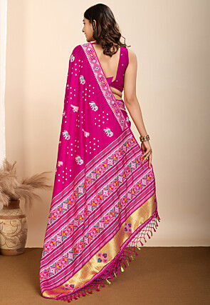 Patola Art Silk Saree in Fuchsia