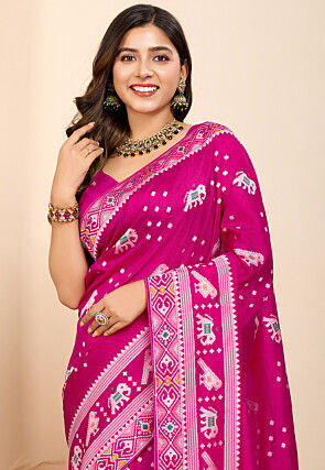 Patola Art Silk Saree in Fuchsia