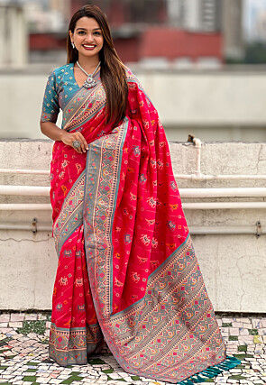 Patola Art Silk Saree in Fuchsia