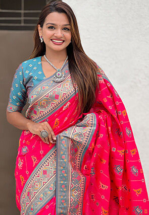 Patola Art Silk Saree in Fuchsia