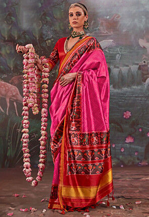Patola Art Silk Saree in Fuchsia