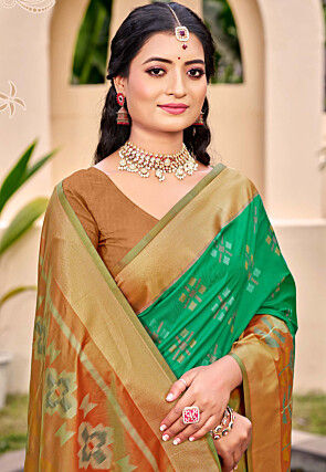 Patola Art Silk Saree in Green
