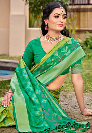 Patola Art Silk Saree in Light Green