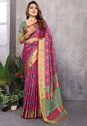 Patola Art Silk Saree in Magenta