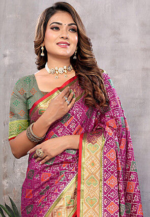 Patola Art Silk Saree in Magenta