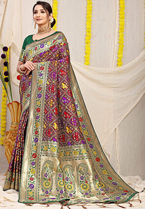 Patola Art Silk Saree in Maroon