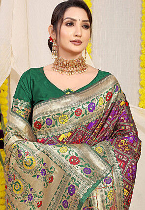 Patola Art Silk Saree in Maroon