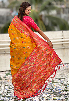 Patola Art Silk Saree in Mustard