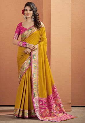 Patola Art Silk Saree in Mustard