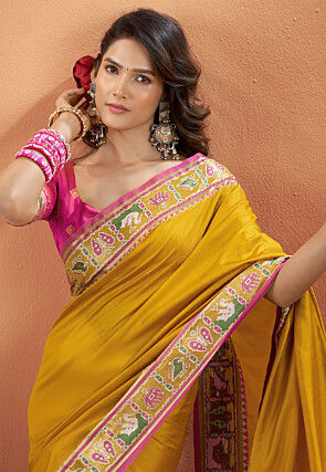 Patola Art Silk Saree in Mustard