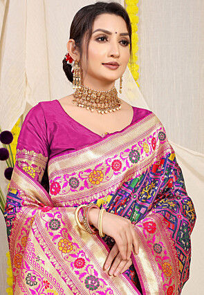 Patola Art Silk Saree in Navy Blue