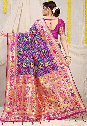 Patola Art Silk Saree in Navy Blue