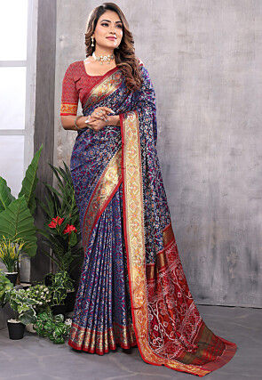 Patola Art Silk Saree in Navy Blue