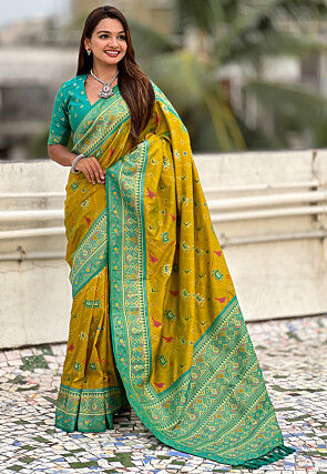 Patola Art Silk Saree in Olive Green