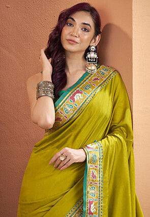Patola Art Silk Saree in Olive Green