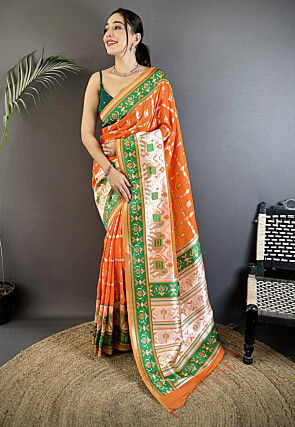 Patola Art Silk Saree in Orange