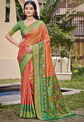 Patola Art Silk Saree in Orange