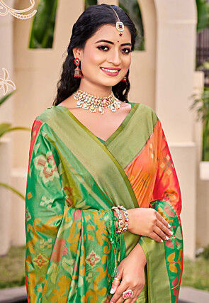 Patola Art Silk Saree in Orange