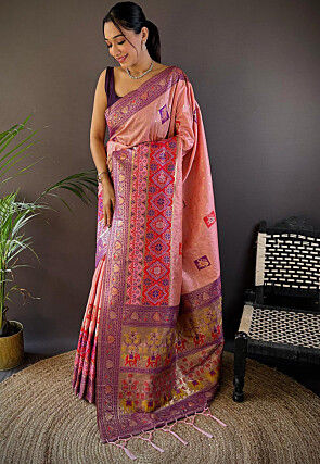 Woven Art Silk Saree in Peach