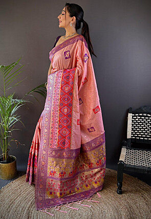 Woven Art Silk Saree in Peach