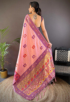 Woven Art Silk Saree in Peach