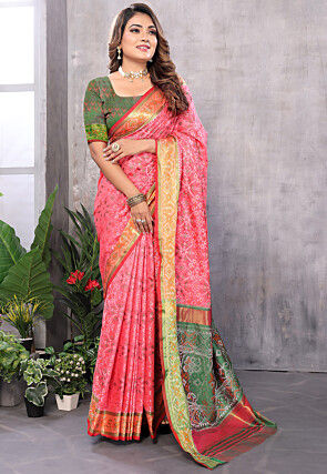 Patola Art Silk Saree in Peach