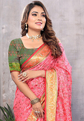 Patola Art Silk Saree in Peach