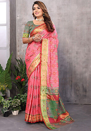 Patola Art Silk Saree in Pink