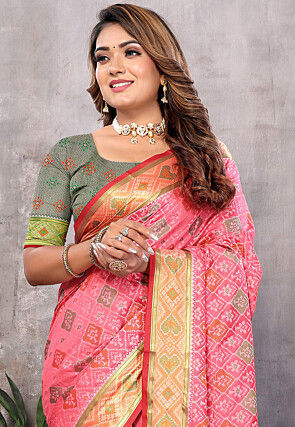 Patola Art Silk Saree in Pink