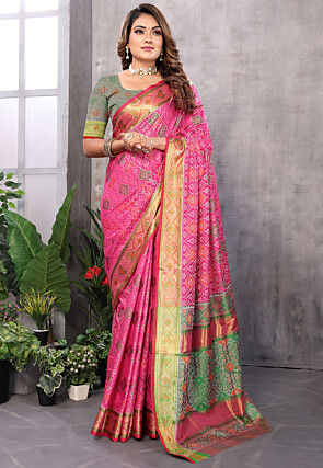 Patola Art Silk Saree in Pink