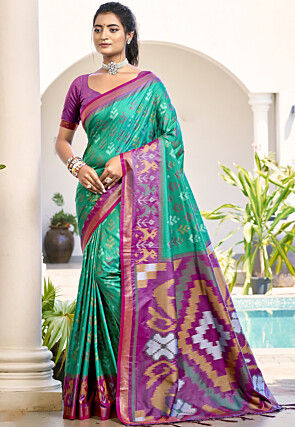 Patola Art Silk Saree in Teal Green