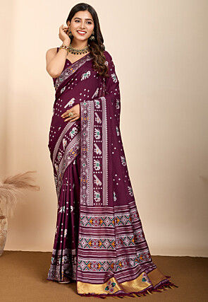 Patola Art Silk Saree in Wine