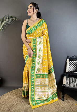 Patola Art Silk Saree in Yellow