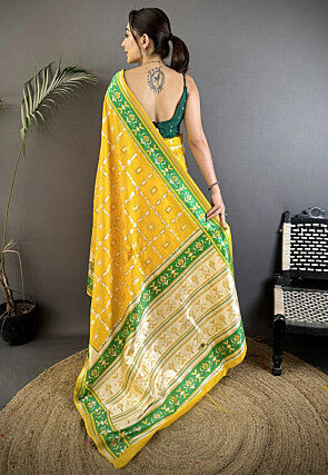 Patola Art Silk Saree in Yellow